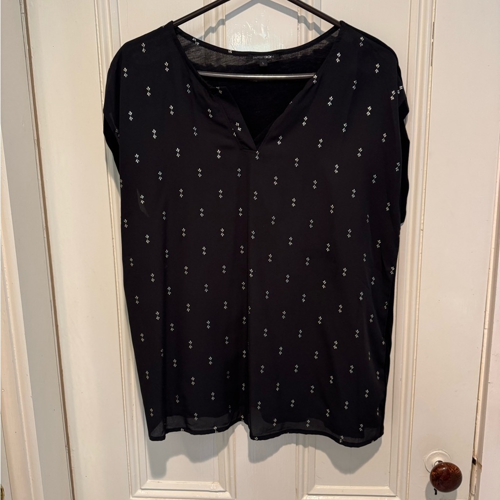 Papermoon Black and Silver Cap Sleeve Graphic Blouse